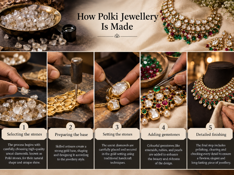 Step by step guide showing traditional jewellery making process