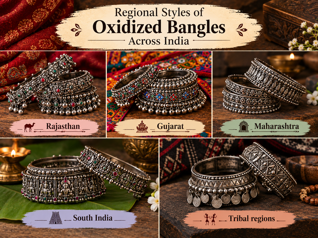 Oxidised jewellery often takes inspiration from these traditional patterns.