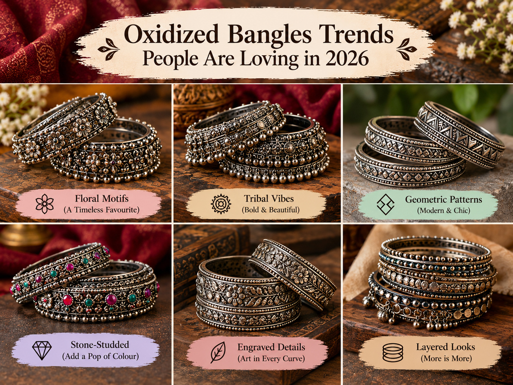 oxidised bangles continue to fit the growing preference for jewellery that combines traditional details with modern styling.